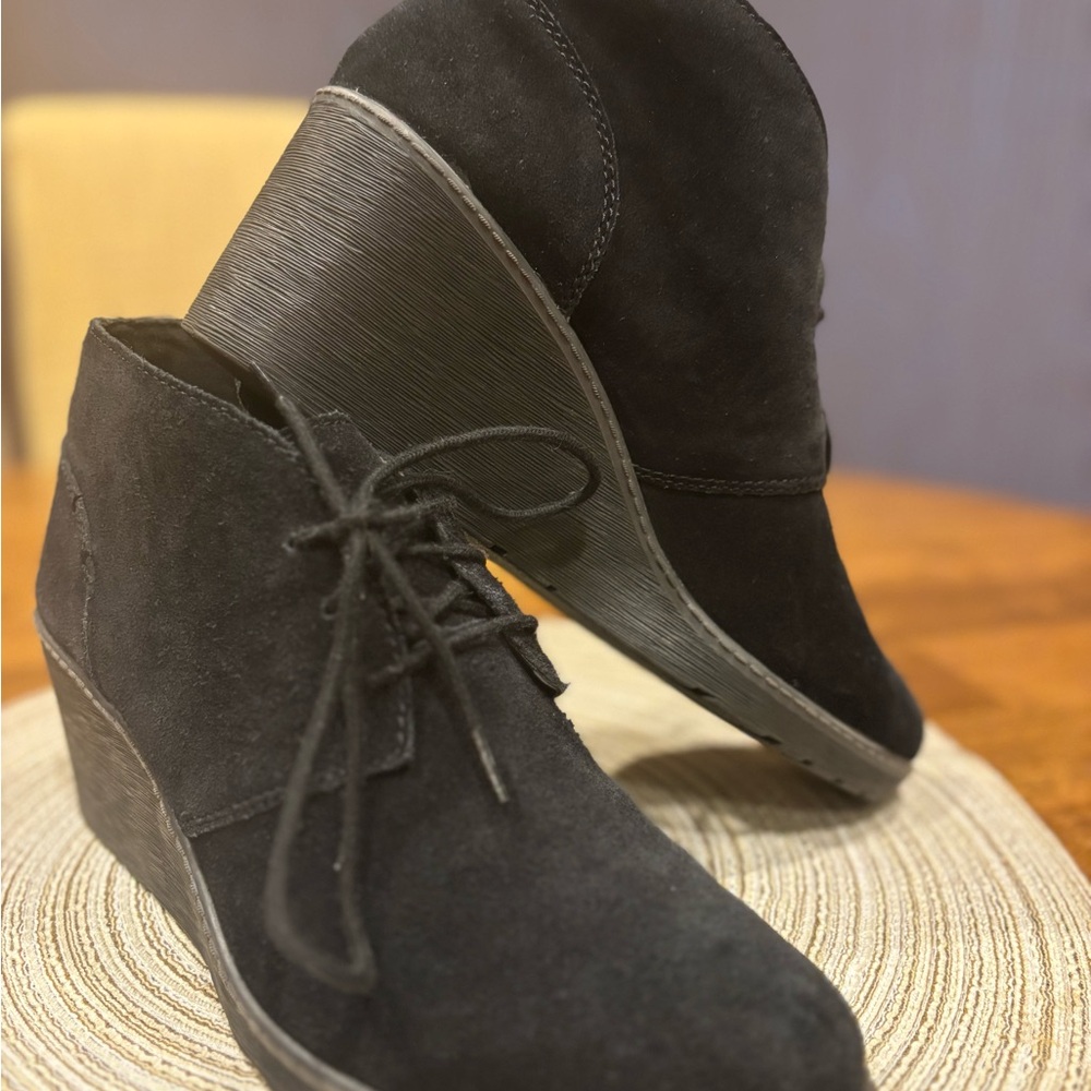 Clark’s Black Suede Wedge Ankle Boots